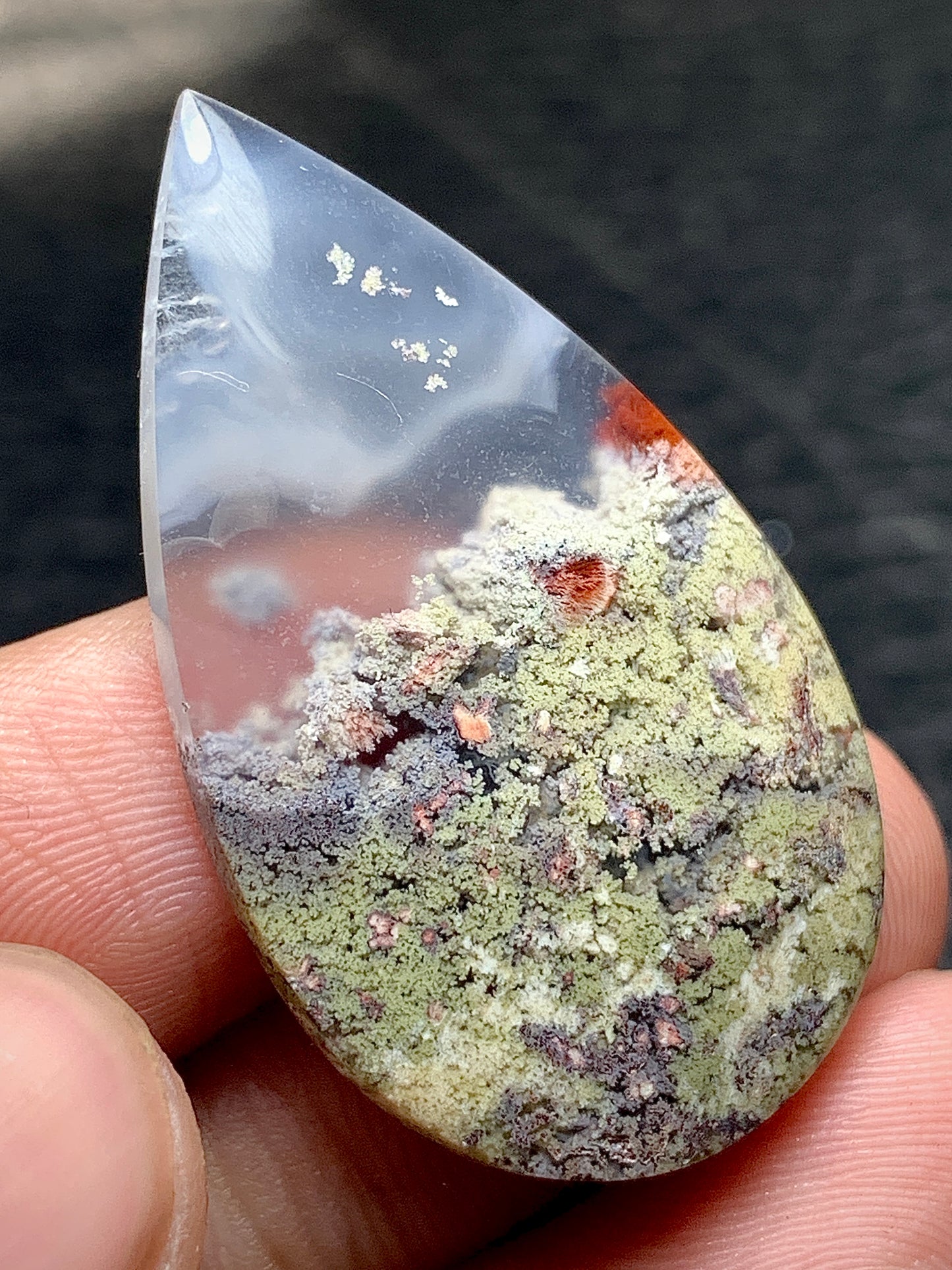 Scenic Moss Agate Teardrop Cabochon 38x22x5mm