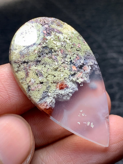 Scenic Moss Agate Teardrop Cabochon 38x22x5mm