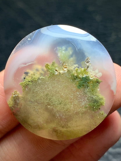 Scenic Moss Agate Round Cabochon 29.5x29.5x6 mm