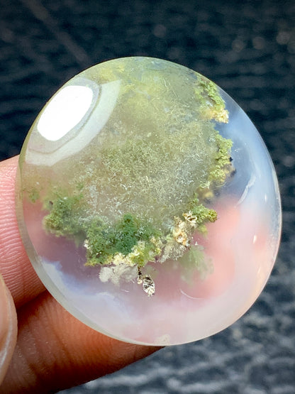 Scenic Moss Agate Round Cabochon 29.5x29.5x6 mm