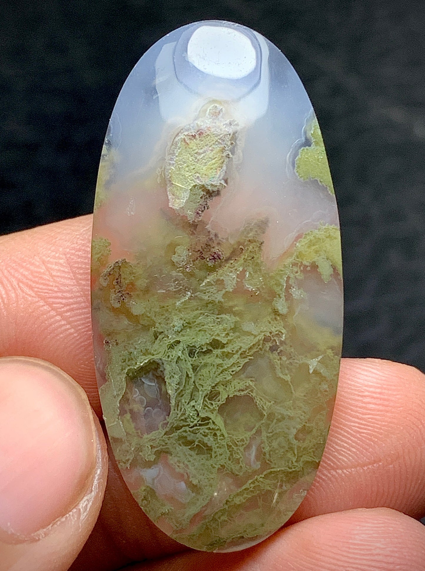 Scenic Moss Agate Oval Cabochon 36.7x17.7x5.5mm