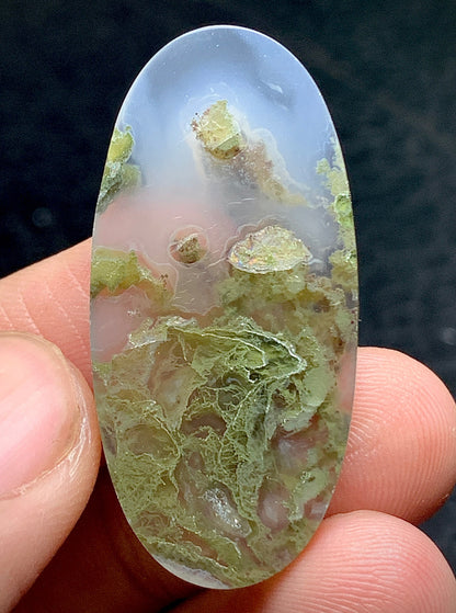 Scenic Moss Agate Oval Cabochon 36.7x17.7x5.5mm