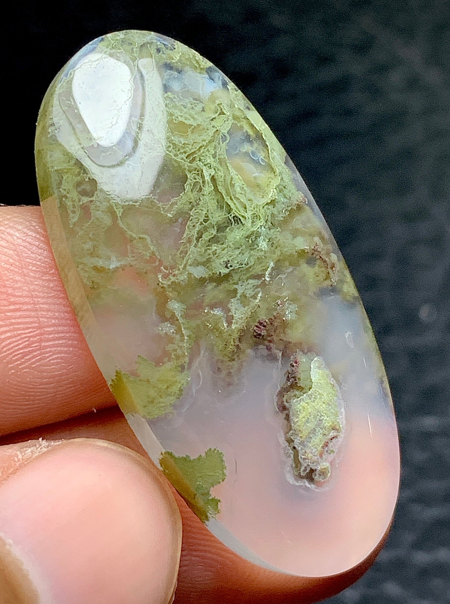 Scenic Moss Agate Oval Cabochon 36.7x17.7x5.5mm