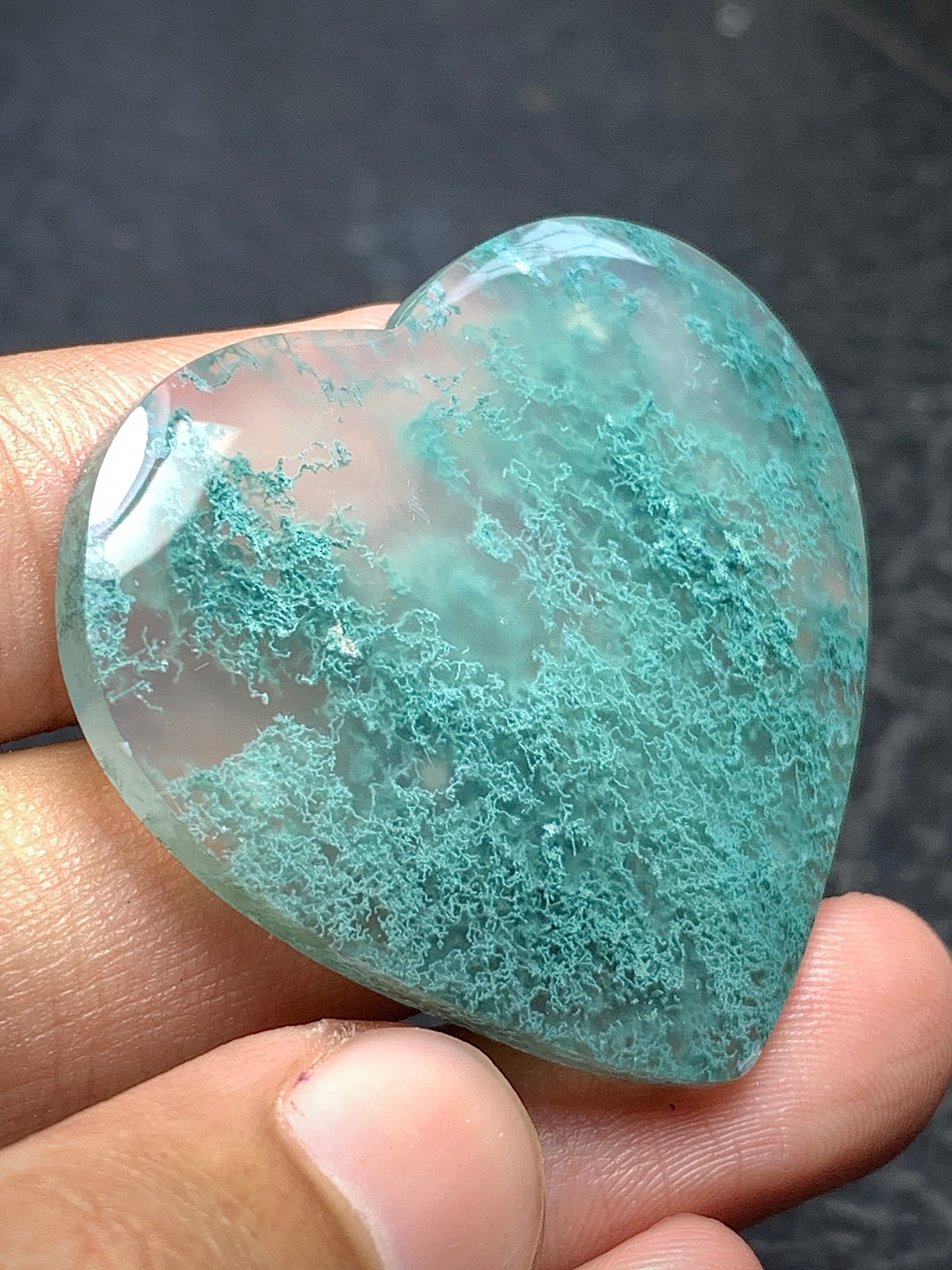 Moss Agate Heart Cabochon 41x37x5.5mm