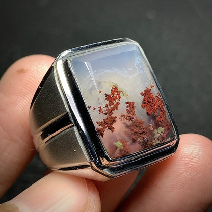 Scenic Moss Agate Rings 19x15x7mm, 9,5 USA/Canada