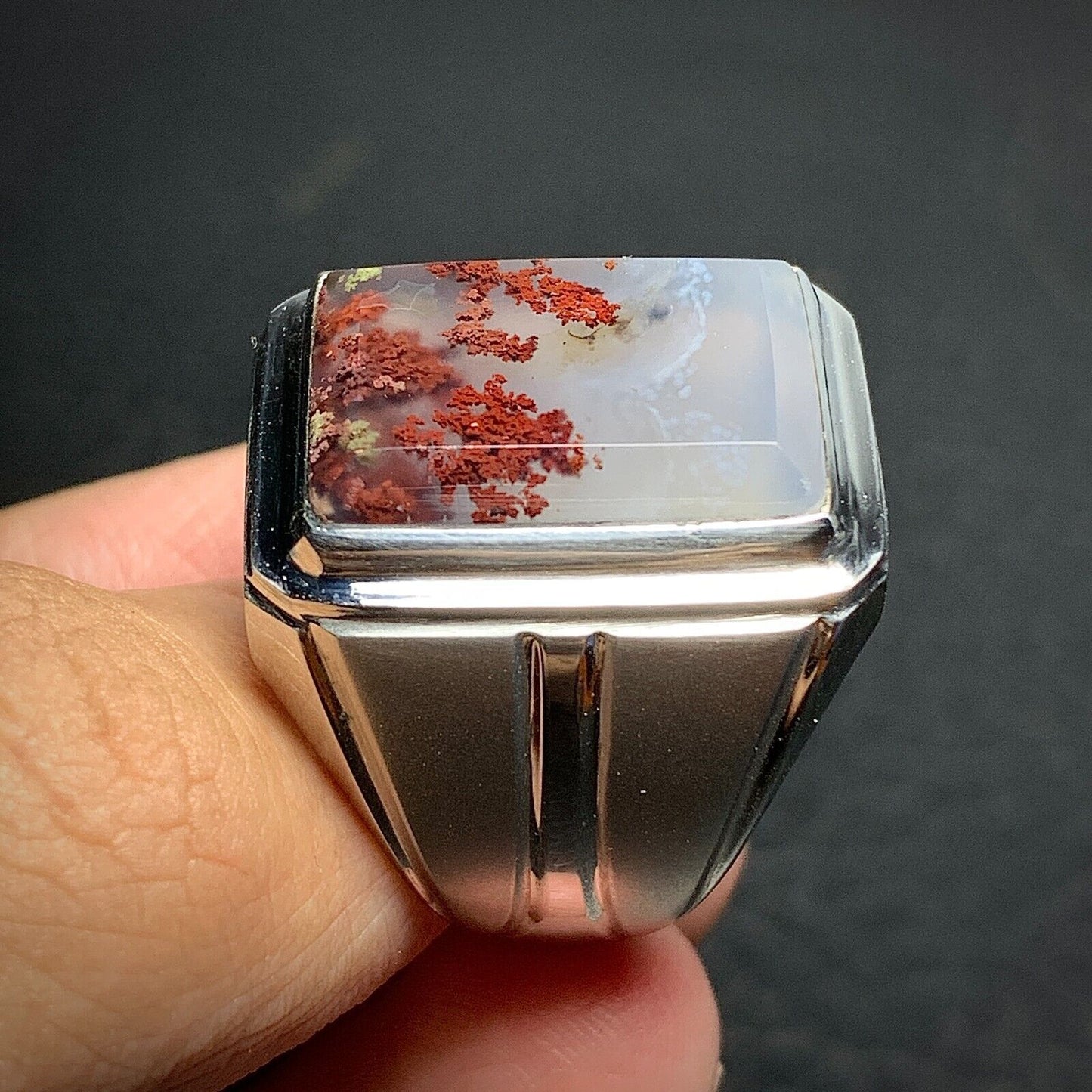 Scenic Moss Agate Rings 19x15x7mm, 9,5 USA/Canada