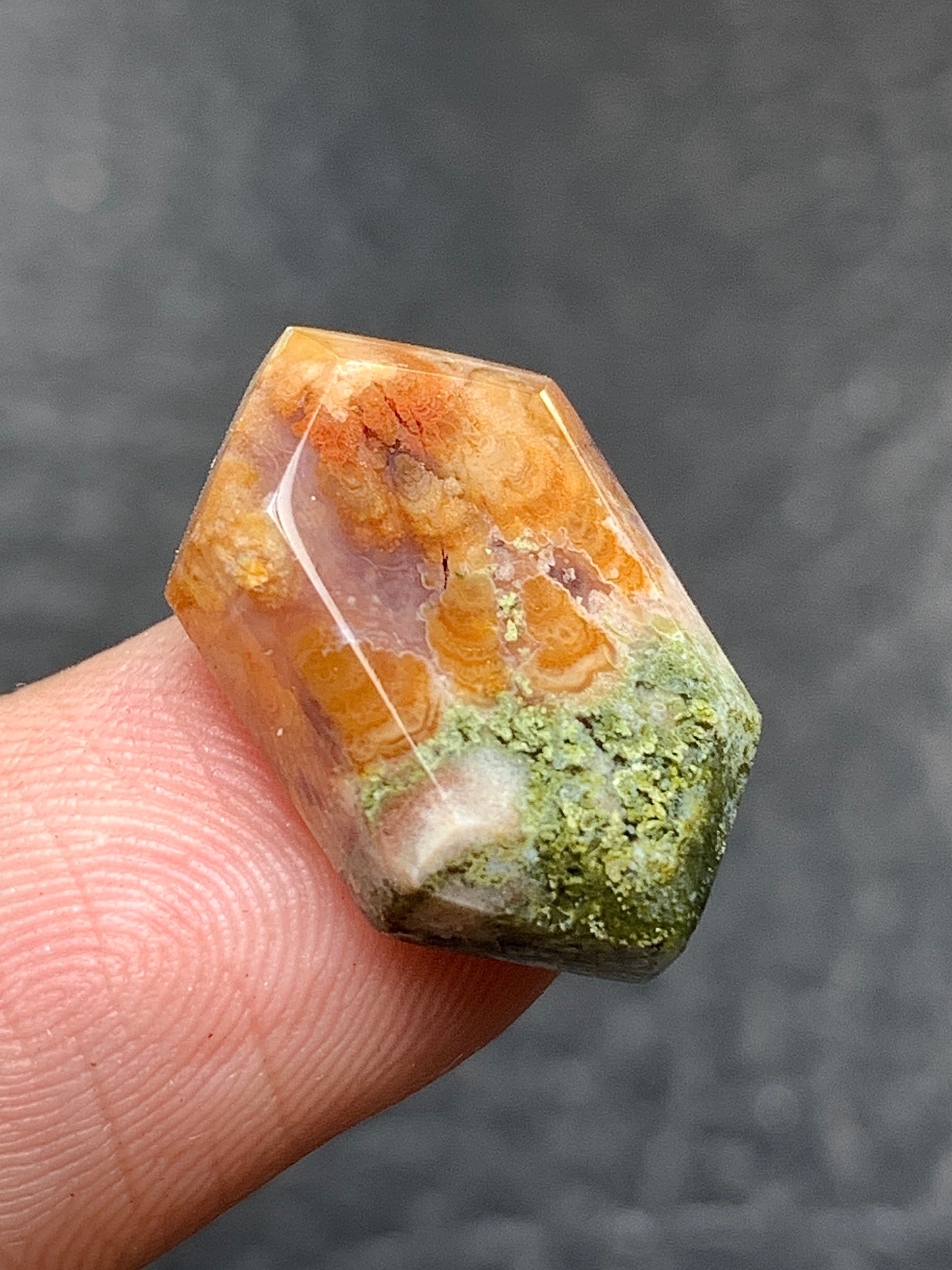 Tiny Moss Plume Agate Hexagon Cabochon 18x11x4mm