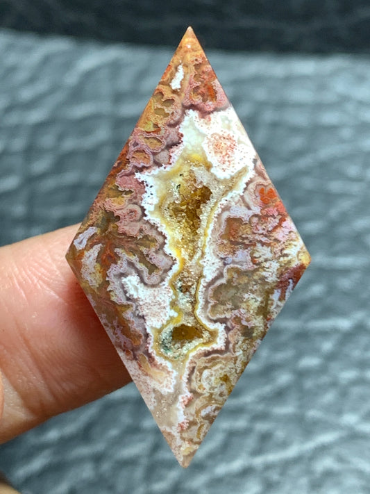 Red Moss Agate Rhombus Cabochon 35.5x20x4mm with Druzy