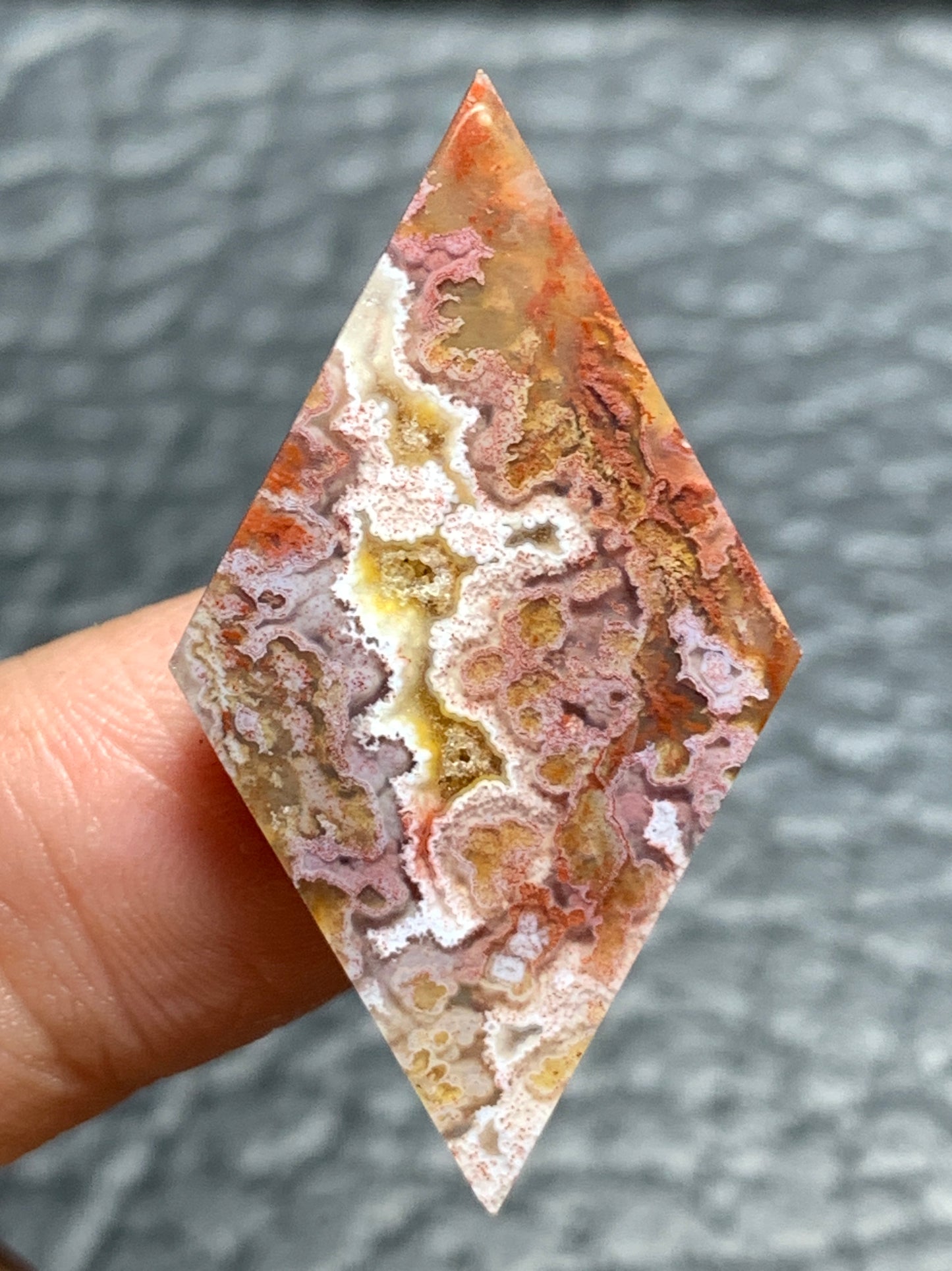 Red Moss Agate Rhombus Cabochon 35.5x20x4mm with Druzy