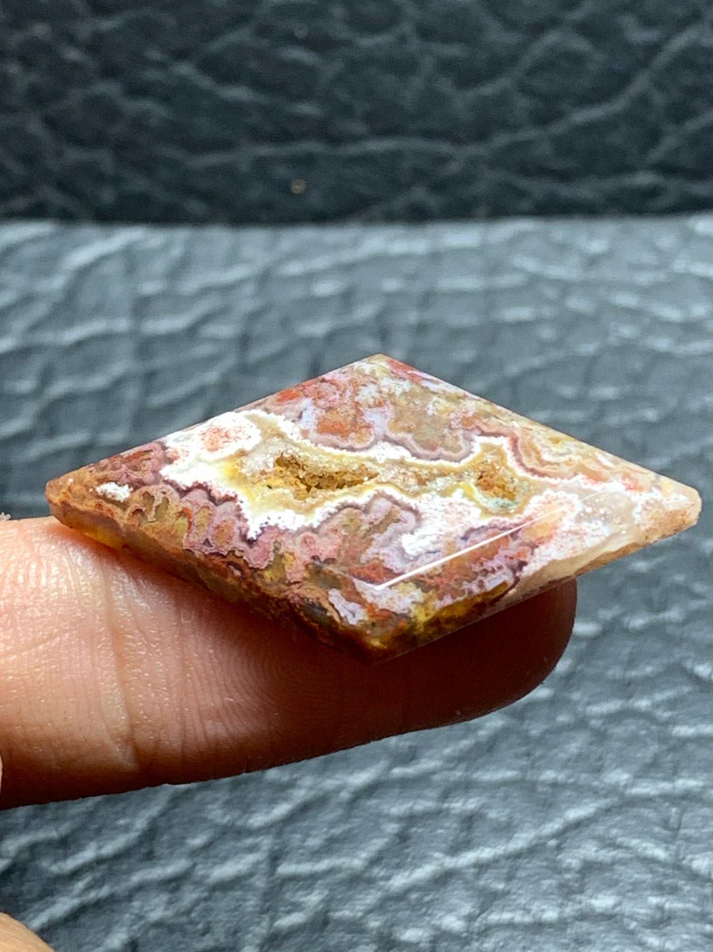 Red Moss Agate Rhombus Cabochon 35.5x20x4mm with Druzy