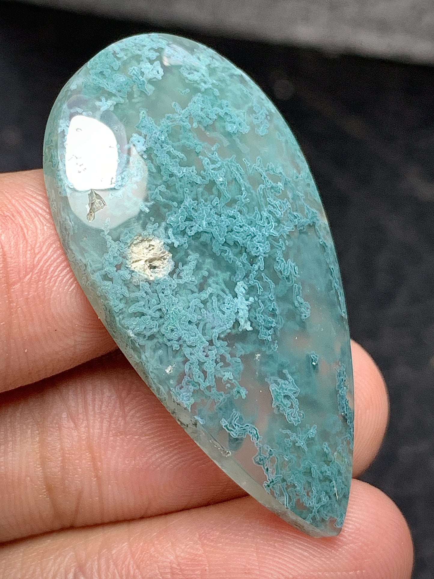 Scenic Moss Agate Teardrop Cabochon 49x21x5.5mm