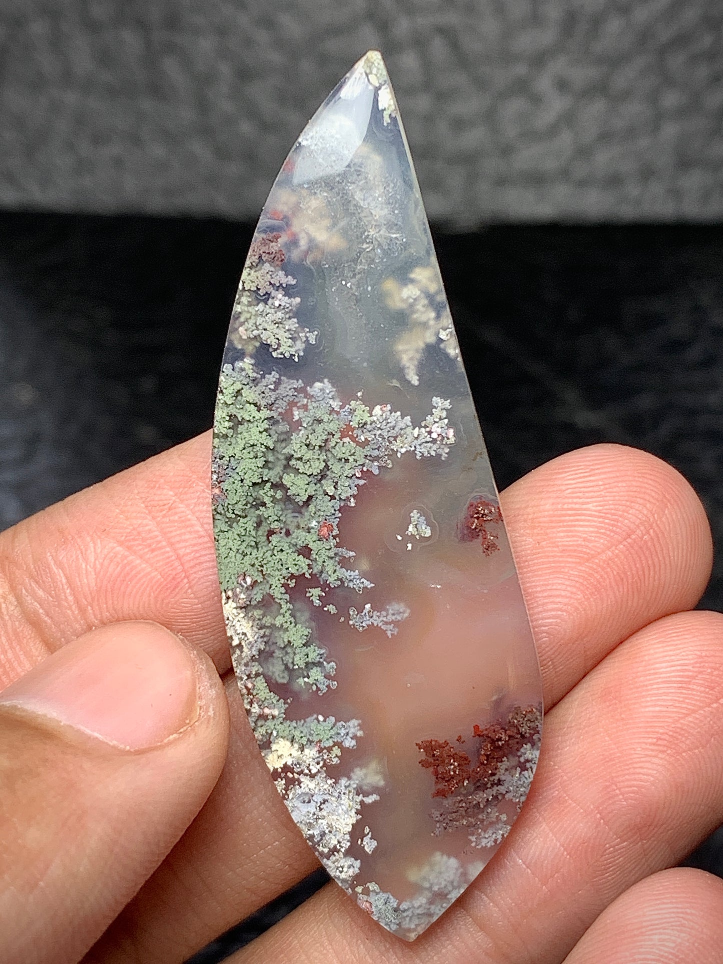 Scenic Moss Agate Teardrop Cabochon 56x19x5mm