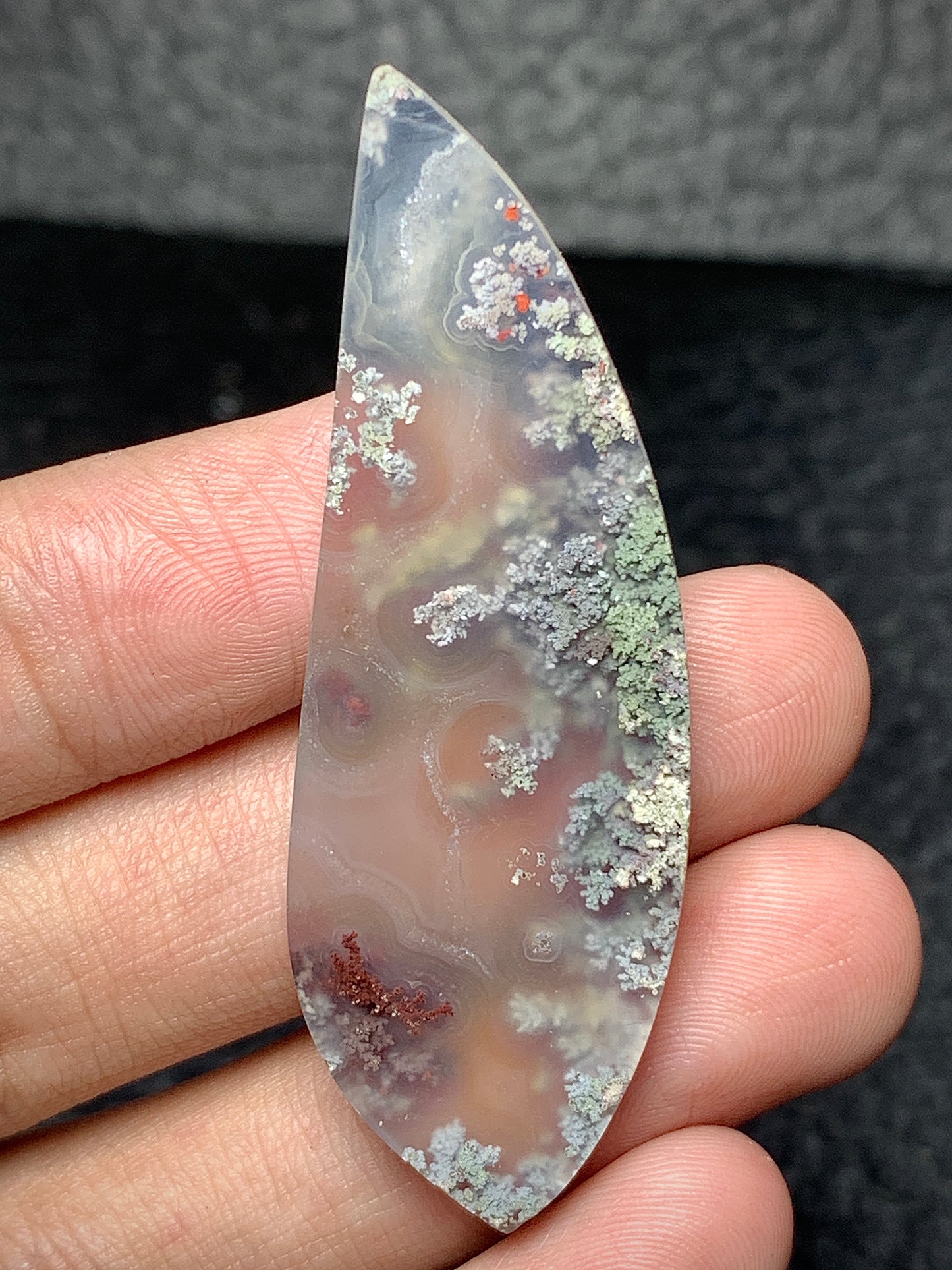 Scenic Moss Agate Teardrop Cabochon 56x19x5mm