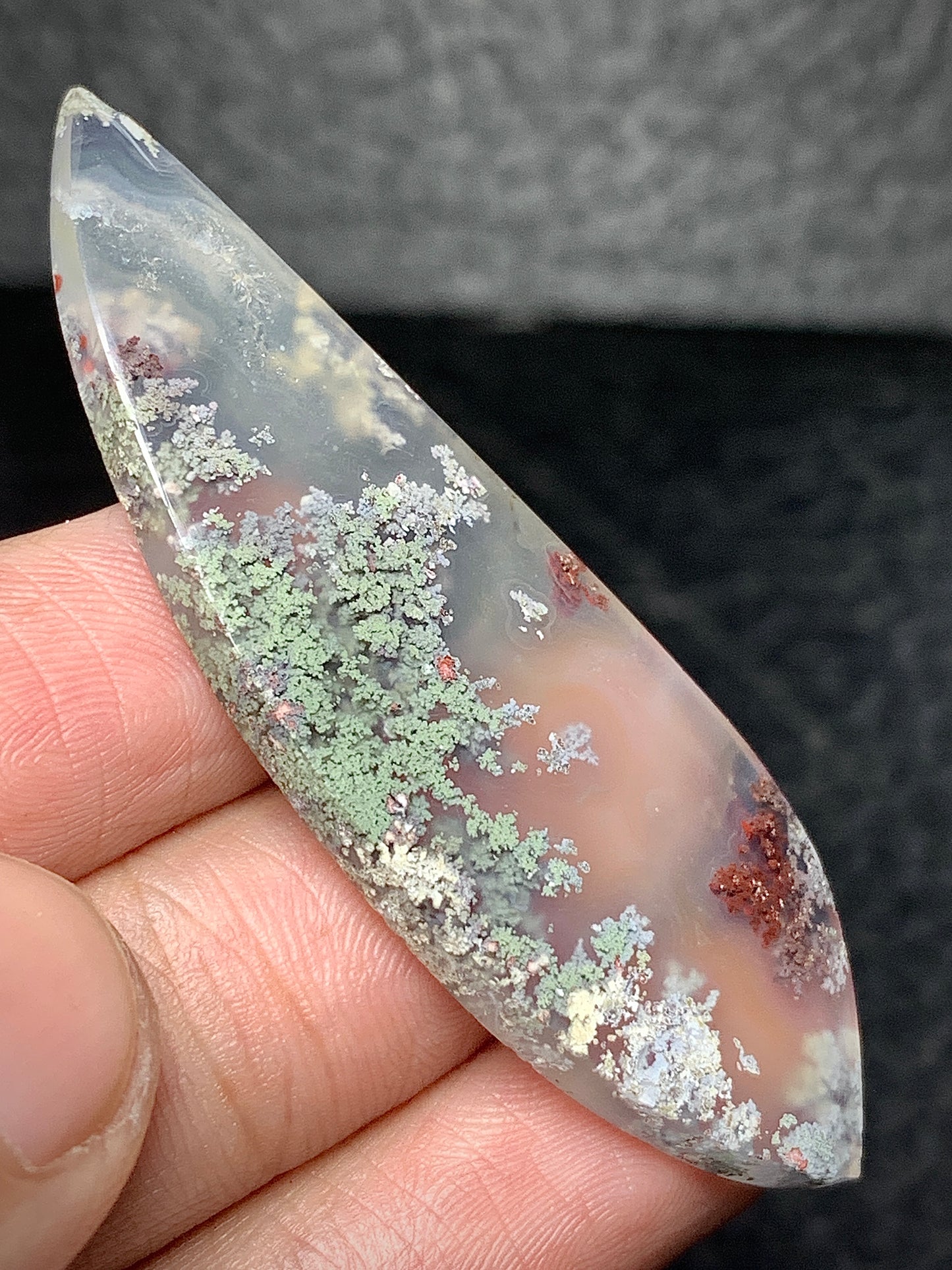 Scenic Moss Agate Teardrop Cabochon 56x19x5mm