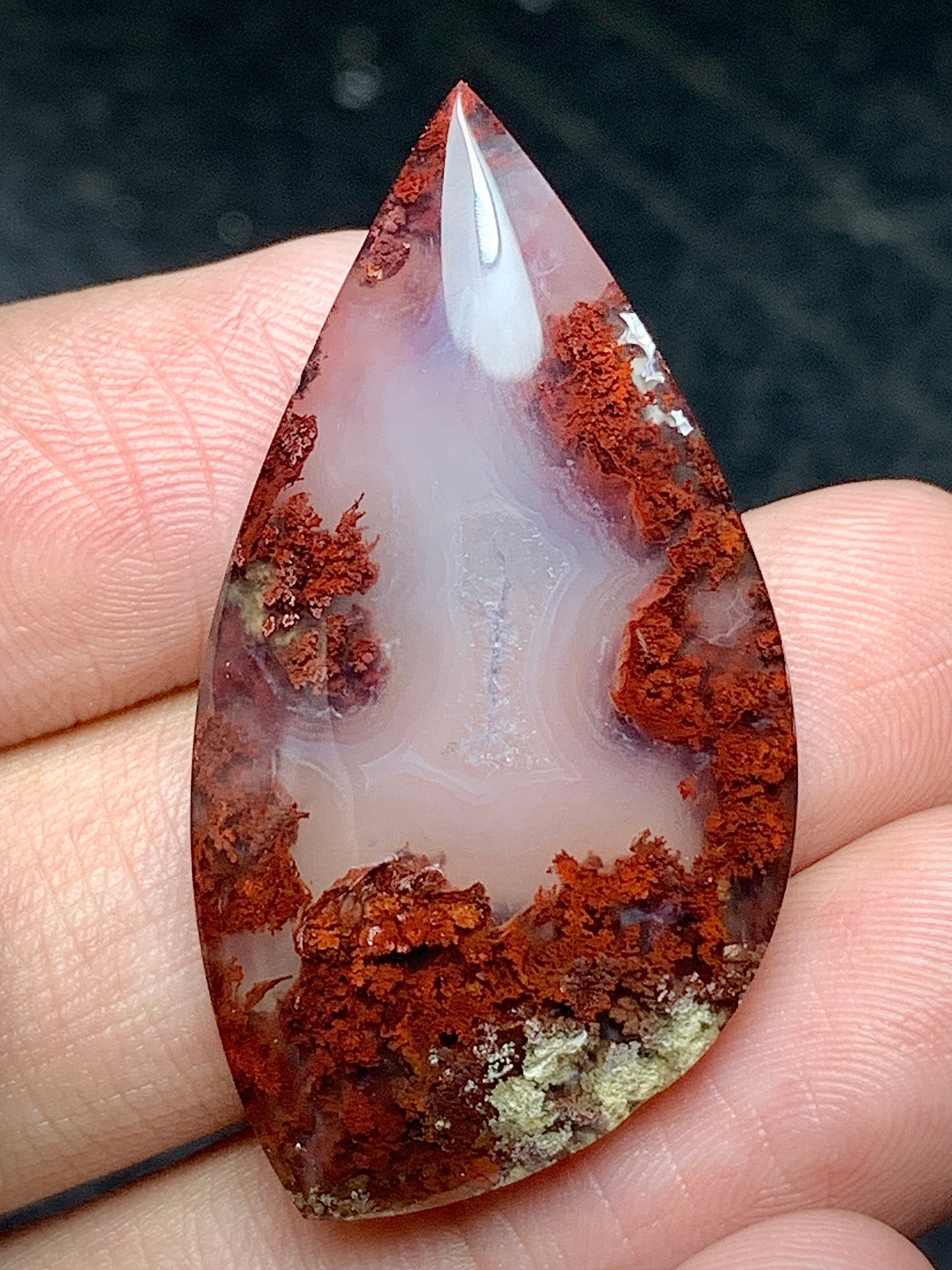 Scenic Moss Agate Teardrop Cabochon 39x20.5x6mm