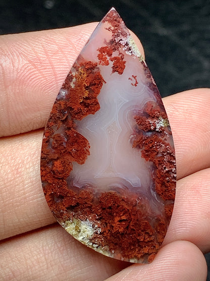 Scenic Moss Agate Teardrop Cabochon 39x20.5x6mm