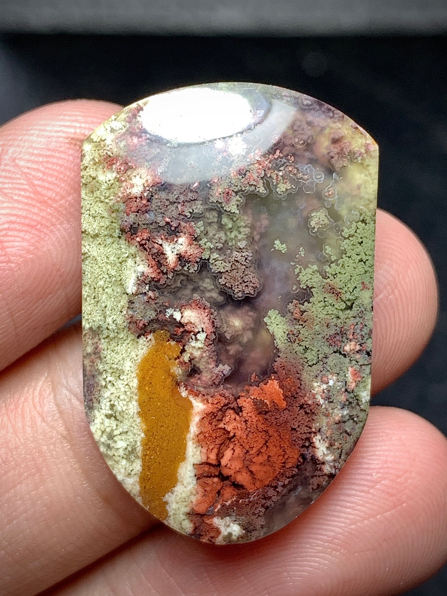 Scenic Moss Agate Shield Cabochon 29.5x18.5x6mm