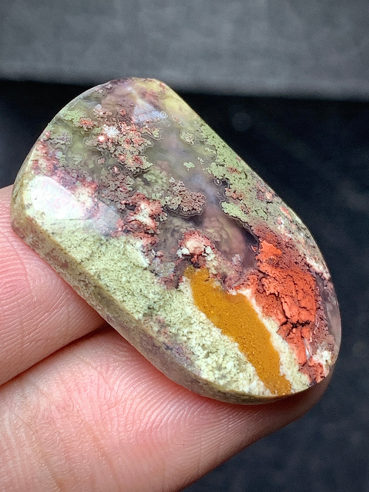 Scenic Moss Agate Shield Cabochon 29.5x18.5x6mm