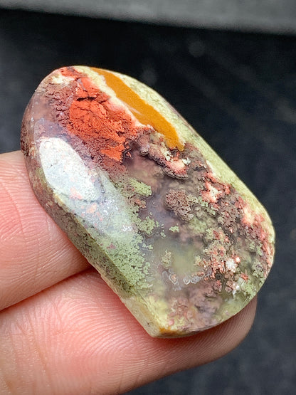 Scenic Moss Agate Shield Cabochon 29.5x18.5x6mm