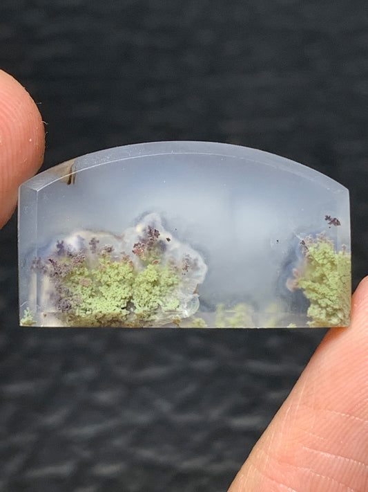 Scenic Moss Agate Fanshape Cabochon 24.5x14x8mm