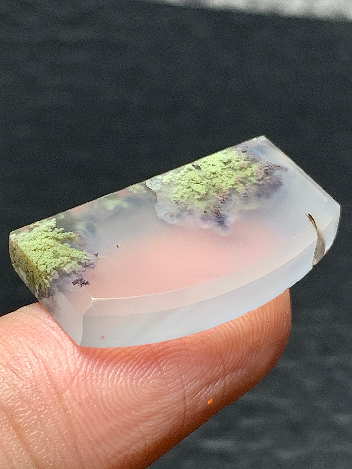 Scenic Moss Agate Fanshape Cabochon 24.5x14x8mm