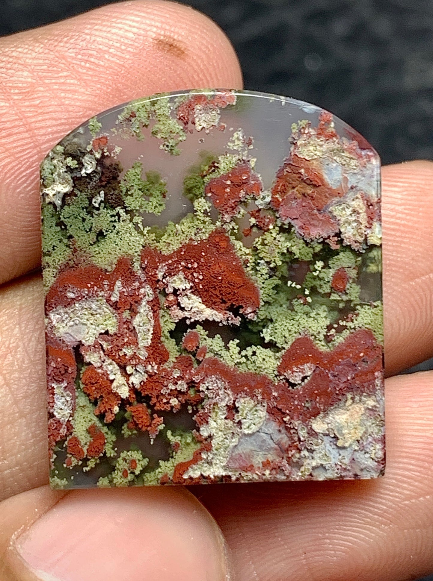 Scenic Moss Agate Fanshape Cabochon 24x21x5mm