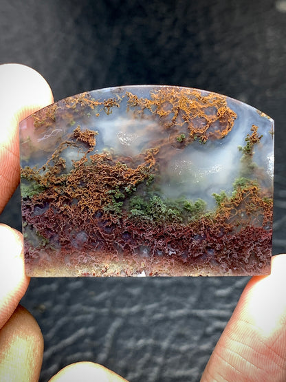 Scenic Moss Agate Fanshape Cabochon 36.5x27.5x5mm