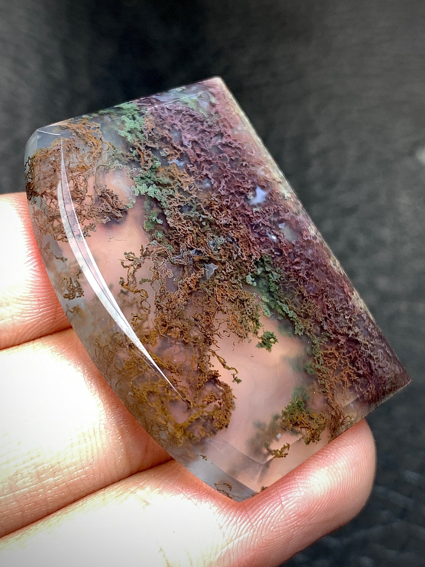 Scenic Moss Agate Fanshape Cabochon 36.5x27.5x5mm