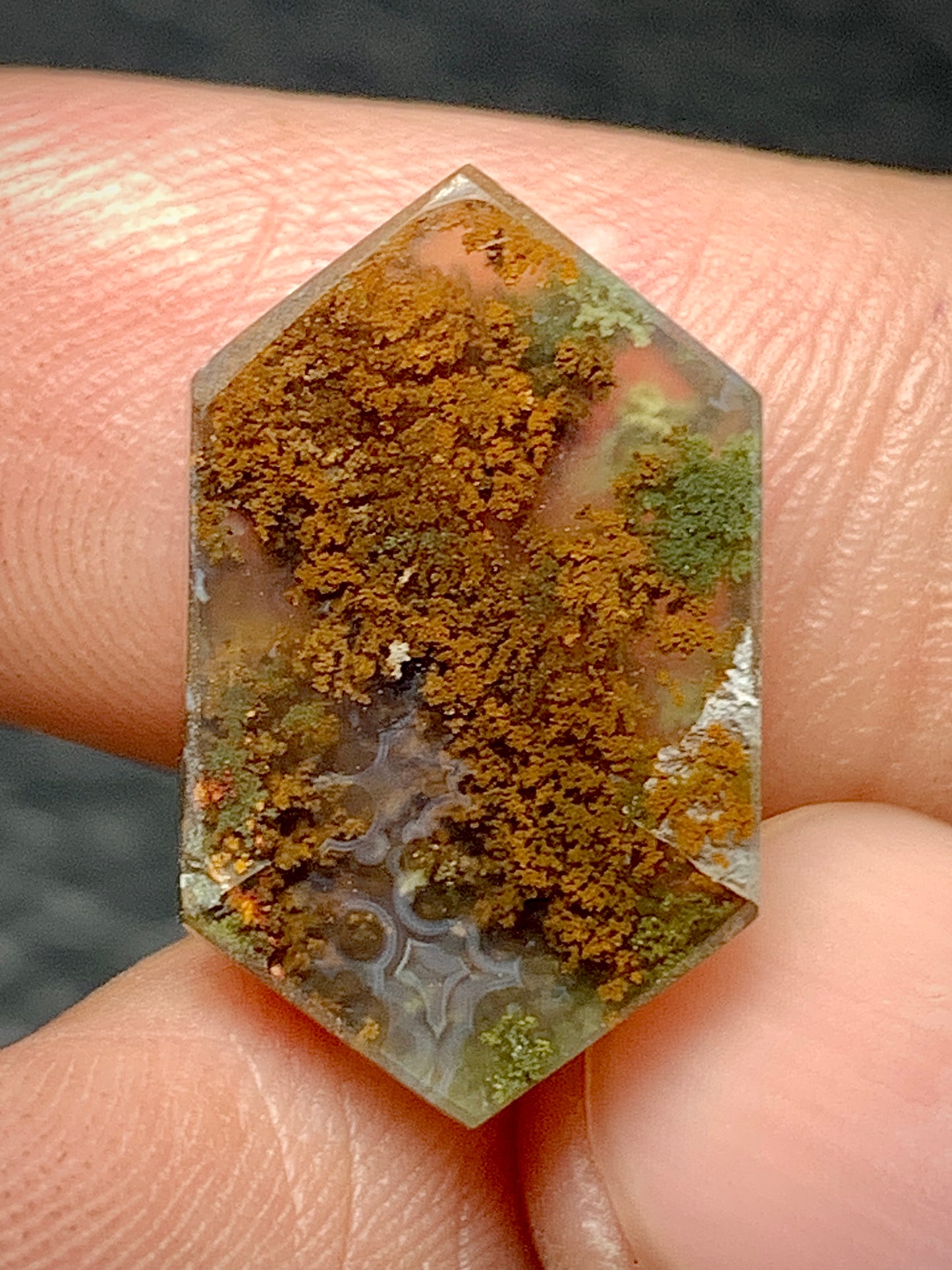 Scenic Moss Agate Hexagon Cabochon 18.5x11x4mm