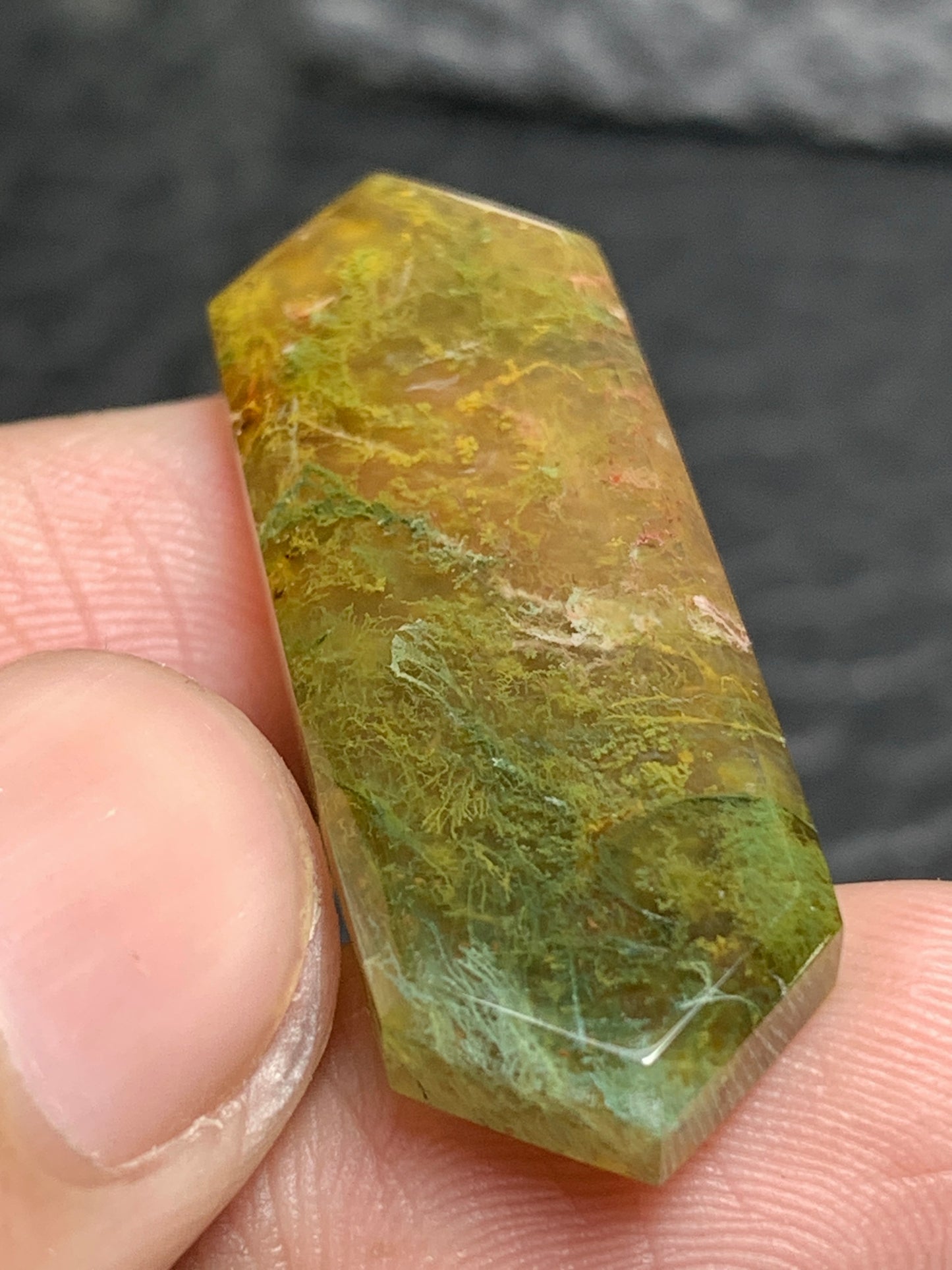 Natural Moss Agate Hexagon Cabochon 34x12x5mm