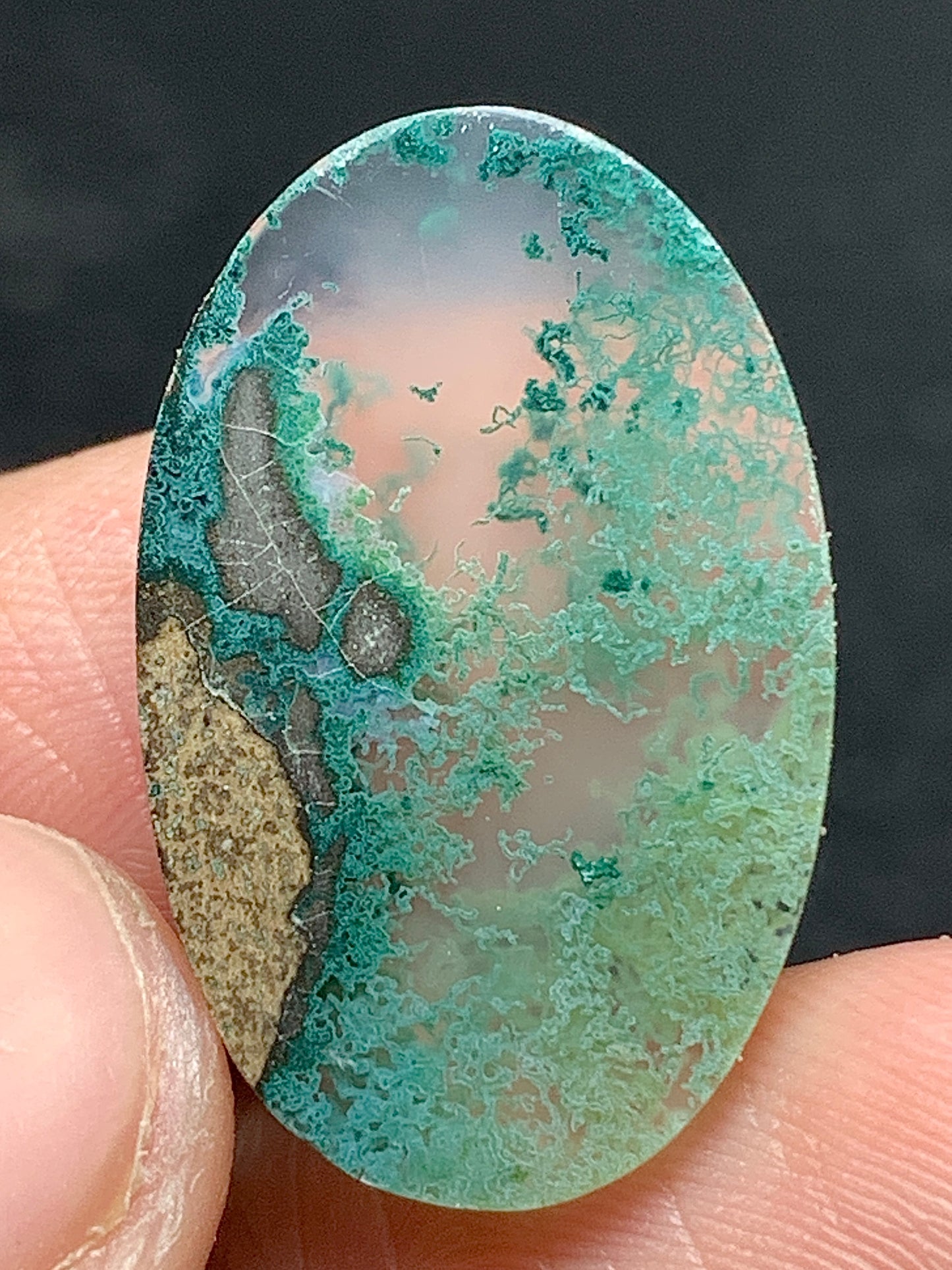 Scenic Moss Agate Oval Cabochon 24x15.5x4mm