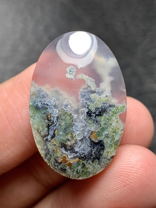 Scenic Moss Agate Oval Cabochon 25x16.5x5.5mm