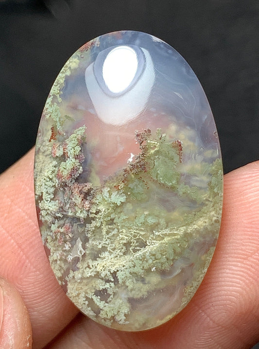 Scenic Moss Agate Oval Cabochon 26x16.5x6mm