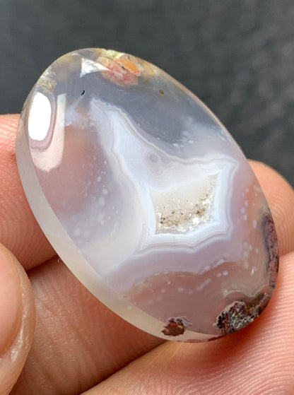 Scenic Moss Agate with Druzy Oval Cabochon 26x19x5.5mm