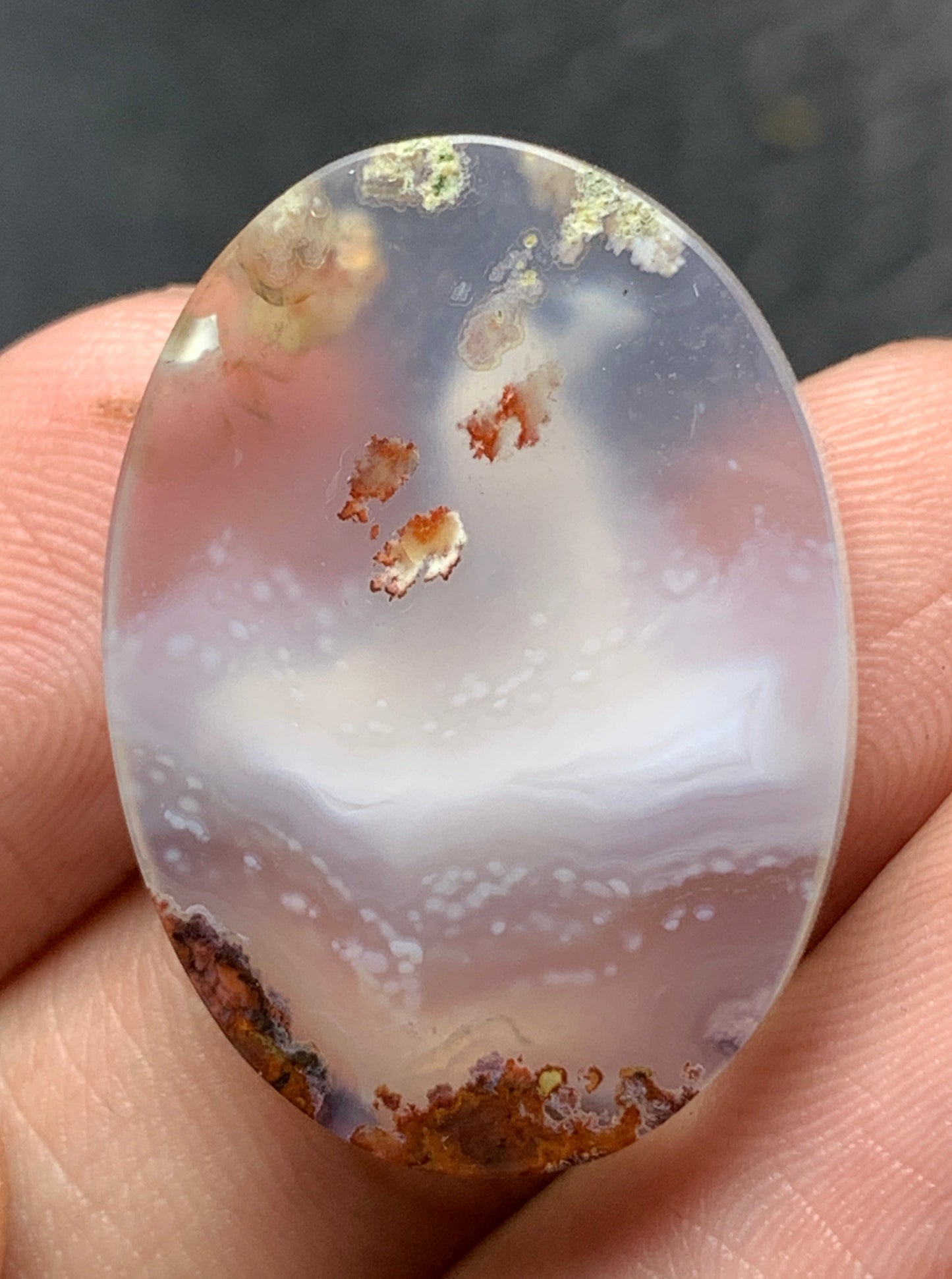 Scenic Moss Agate with Druzy Oval Cabochon 26x19x5.5mm