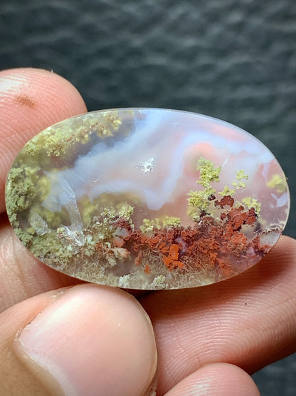 Scenic Moss Agate Oval Cabochon 27.6x17.7x6.5mm