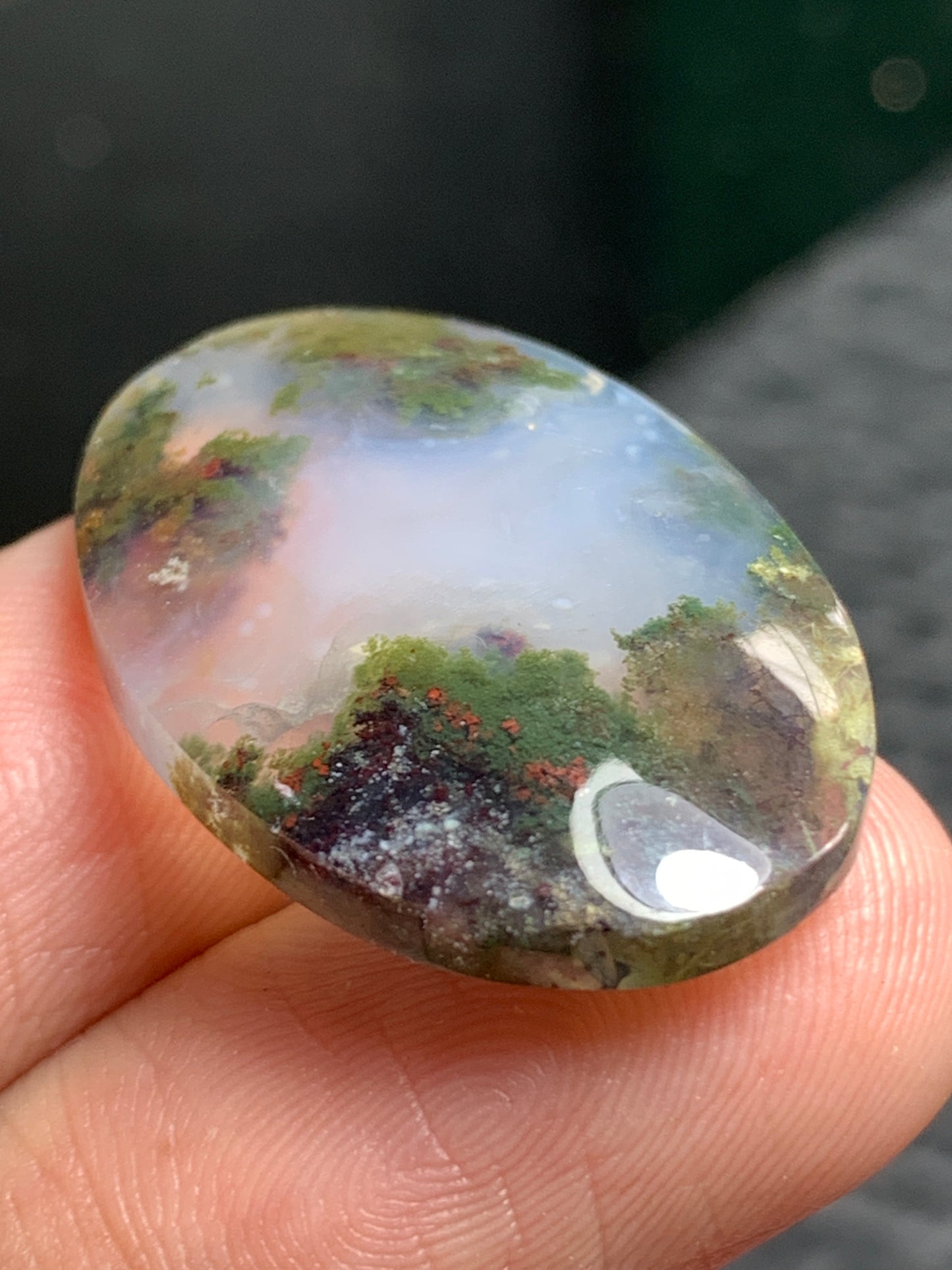 Scenic Moss Agate Oval Cabochon 27.5x18x5mm