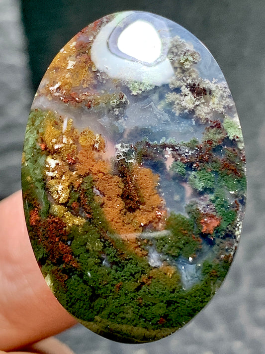 Scenic Moss Agate Oval Cabochon 31.5x20.5x5mm