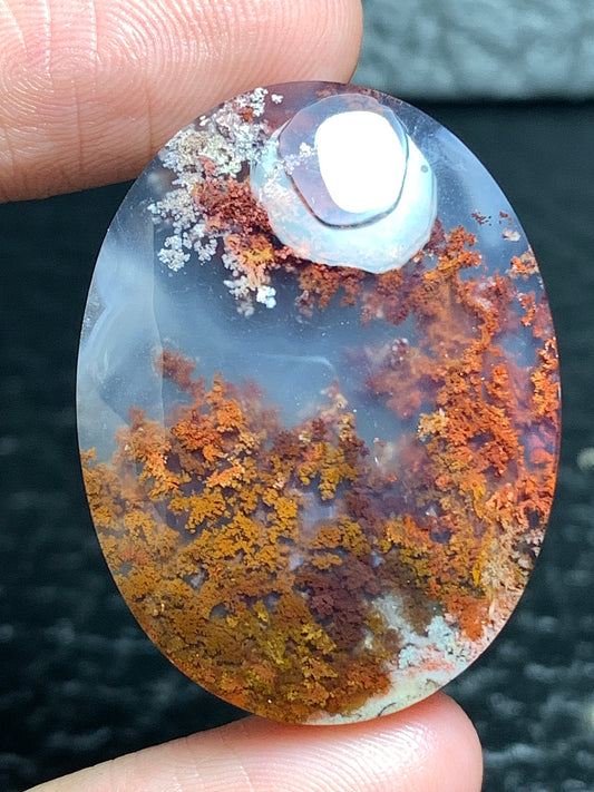 Scenic Moss Agate Oval Cabochon 32.5x24.5x7mm