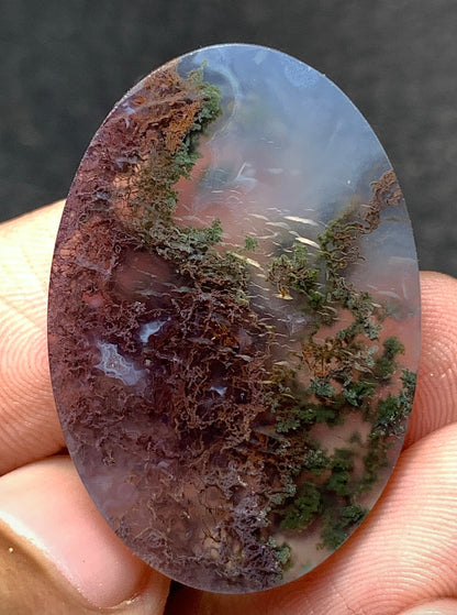 Scenic Moss Agate Oval Cabochon 33.5x23x6mm