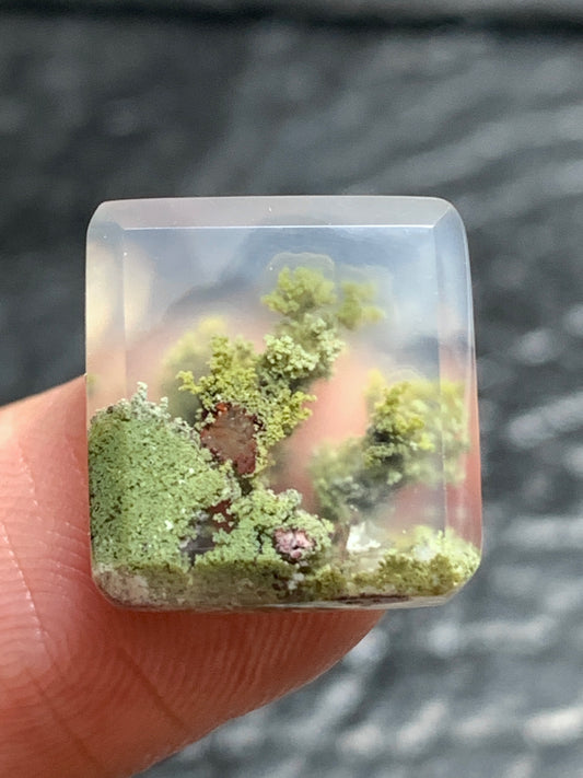 Tiny Scenic Moss Agate Square Cabochon 13.5x13x4.8mm