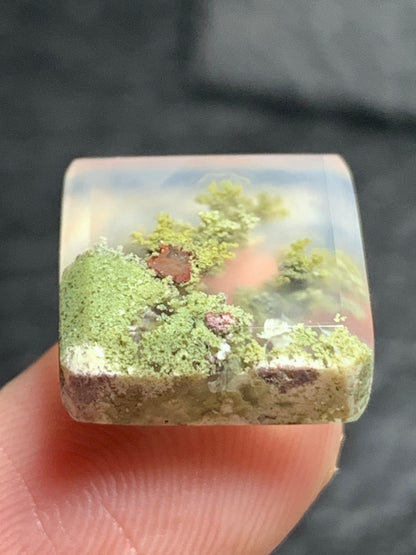 Tiny Scenic Moss Agate Square Cabochon 13.5x13x4.8mm