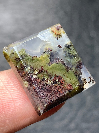 Tiny Scenic Moss Agate Rectangle Cabochon 16x15x4mm