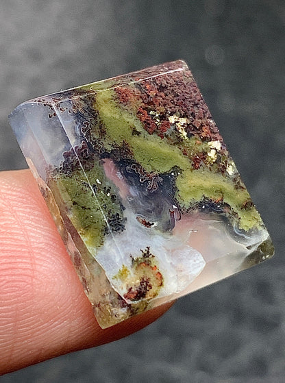 Tiny Scenic Moss Agate Rectangle Cabochon 16x15x4mm