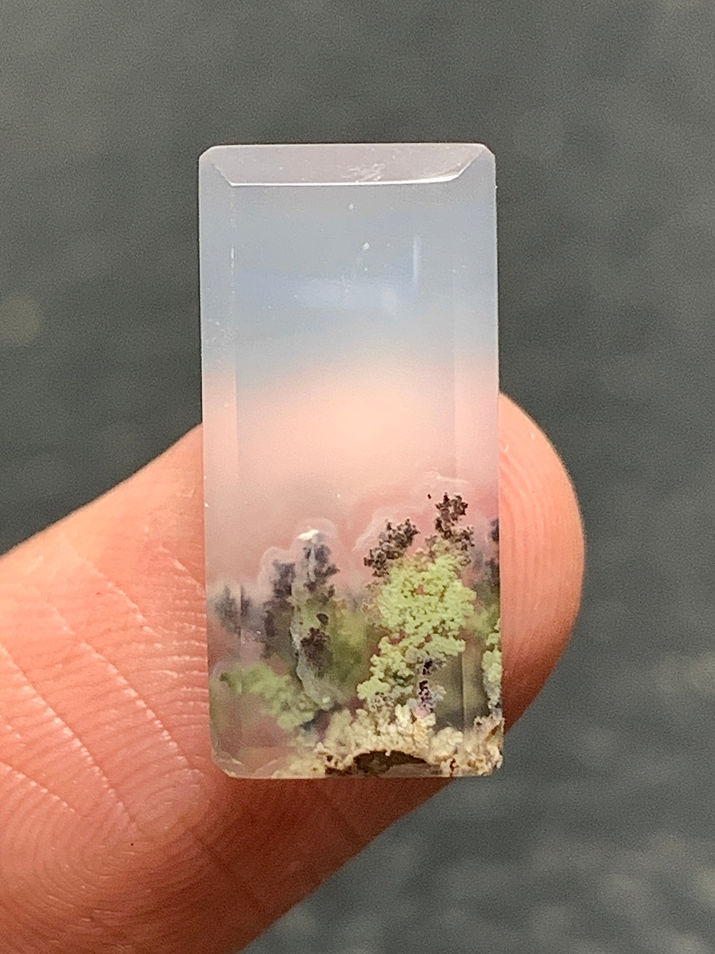 Tiny Scenic Moss Agate Rectangle Cabochon 17.5x8x4.2mm