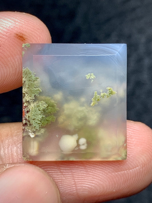 Tiny Scenic Moss Agate Rectangle Cabochon 18x16x4.5mm