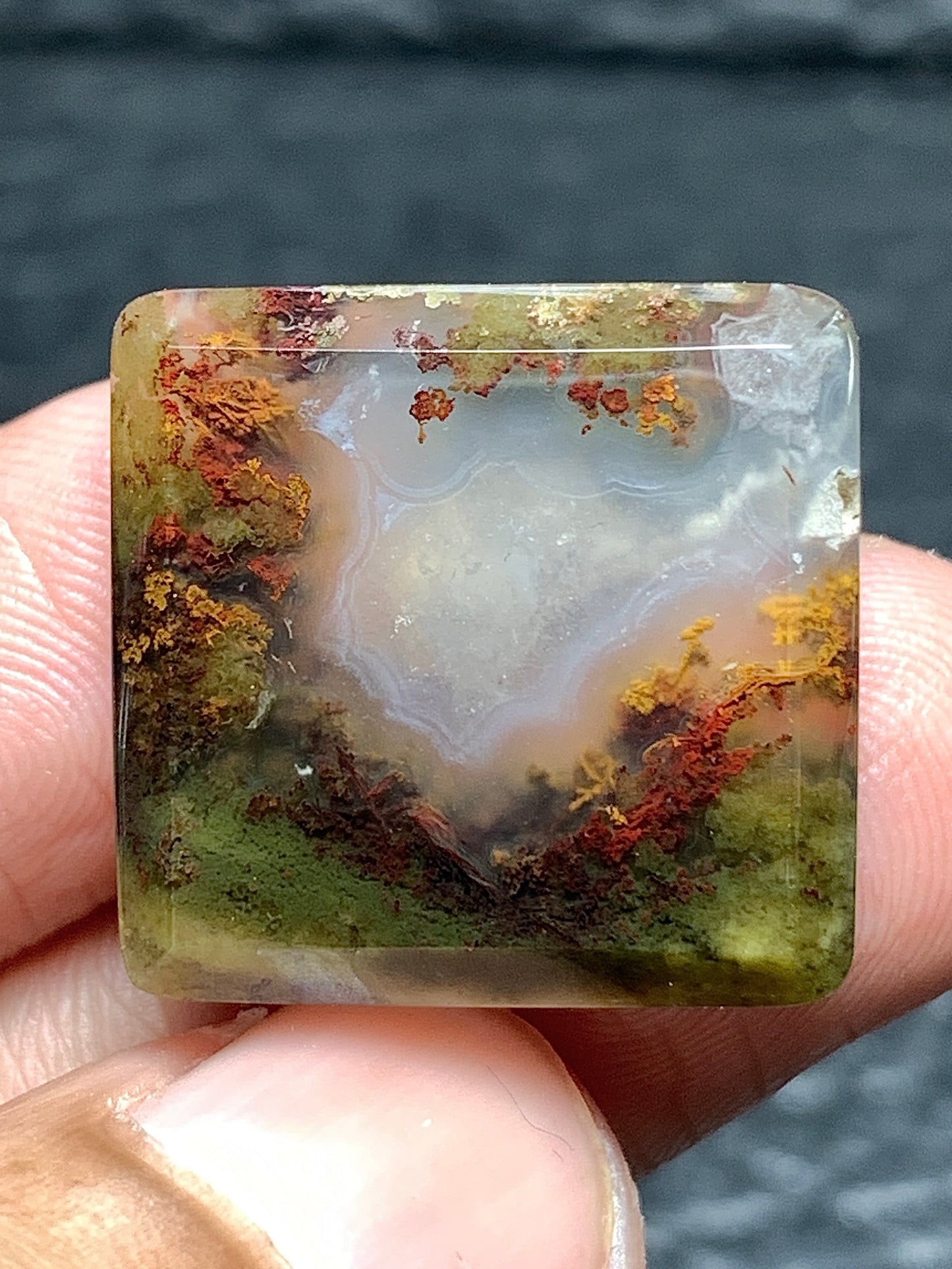 Scenic Moss Agate Rectangle Cabochon 20x19.5x5.5mm