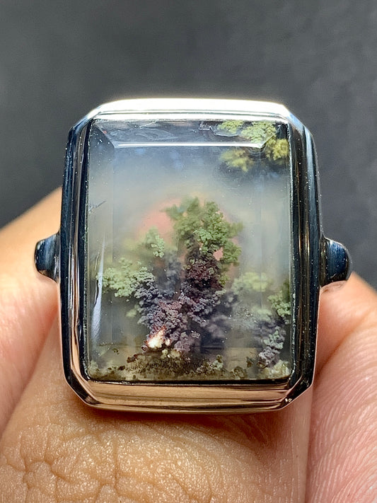 Scenic Moss Agate Rectangle Rings 17x13x6mm, 5 USA/CANADA