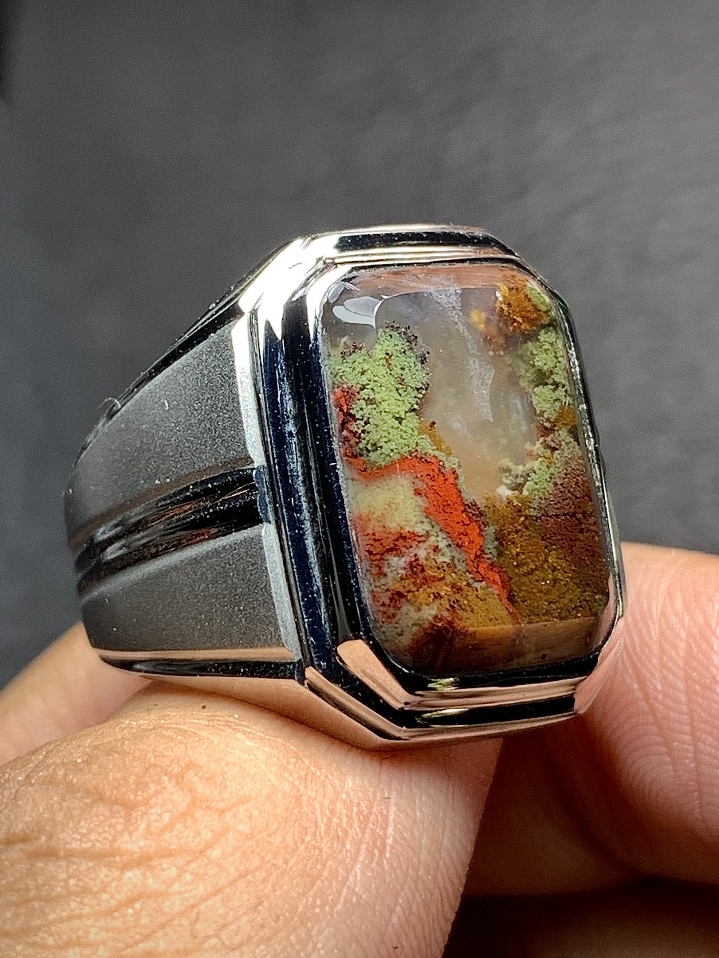 Scenic Moss Agate Rings 15x11x6.5mm, 9 USA/Canada