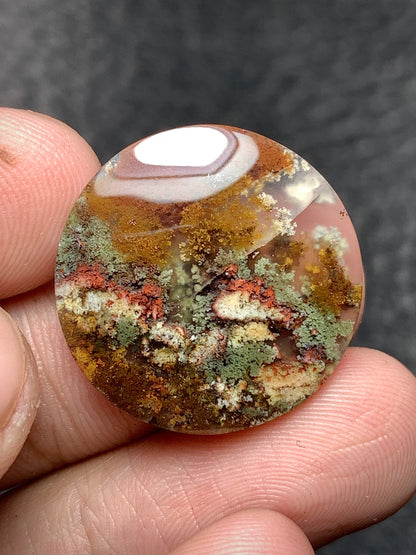 Scenic Moss Agate Round Cabochon 21x21x3.5mm